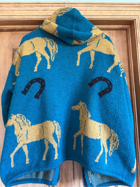 tejidos atahualpa Sweaters - Textured Teal 100% Wool Knit Sweater Horse Detail